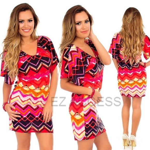 Dresses & Skirts - chevron mutli colored striped strip mini dress